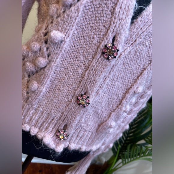 BLOGGER FAV ZARA Pom Pom Knit Wool Alpaca Sweater Cardigan w/ Rhinestone Button - Picture 5 of 12